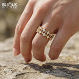 Diamond Band Featuring a Geometric Design with Sparkling Stones Set in Lustrous Yellow Gold - Bijoux Eclore