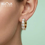 Diamond Huggie Hoops with Continuous Round Stone Sparkle - Bijoux Eclore