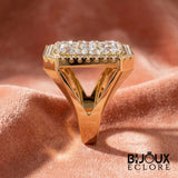 High Luxury Gold Statement Ring with Square Diamond Cluster Top and Sparkling Halo Frame - Bijoux Eclore