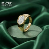 Luxury Minimalist Gold Ring with Bold Band and Oval Center Diamond - Bijoux Eclore