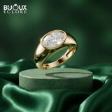 Luxury Minimalist Gold Ring with Bold Band and Oval Center Diamond - Bijoux Eclore