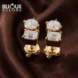 Round and Rectangular Diamond Earrings in Warm Gold - Bijoux Eclore