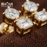 Round and Rectangular Diamond Earrings in Warm Gold - Bijoux Eclore