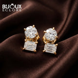 Round and Rectangular Diamond Earrings in Warm Gold - Bijoux Eclore