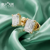 Yellow Gold Emerald Cut Stud Earrings with Clean Geometric Style - Bijoux Eclore
