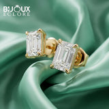 Yellow Gold Emerald Cut Stud Earrings with Clean Geometric Style - Bijoux Eclore