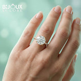 Grande Lumière Round Diamond Engagement Ring with Pavé Diamond Band in Polished Gold - Bijoux Eclore