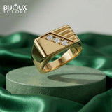 Luxury Geometric Signet Ring with Triple Diamond Accents in Polished Gold - Bijoux Eclore