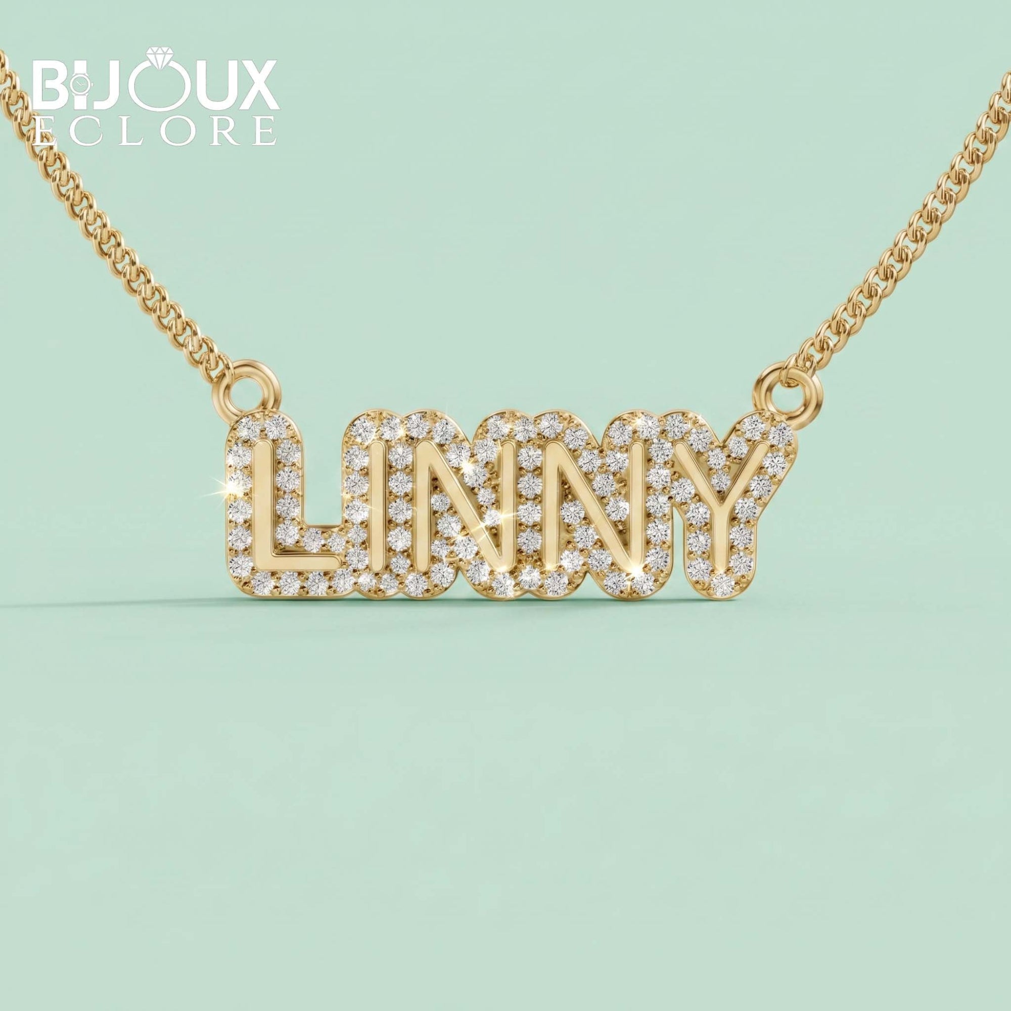 Custom Lunny Bubble Letter Diamond Pendant Necklace - Bijoux Eclore