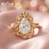 Maison Éclat Crown Halo Diamond Ring with Sculpted Floral Gold Setting - Bijoux Eclore