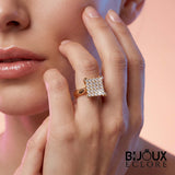 Premium Gold Square Shaped Diamond Ring with Pave Cluster Top Elegant Fashion - Bijoux Eclore