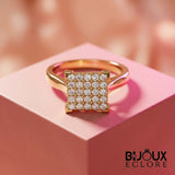 Premium Gold Square Shaped Diamond Ring with Pave Cluster Top Elegant Fashion - Bijoux Eclore