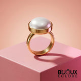 Modern Gold Pearl Cocktail Ring with Sculptural Bezel Setting and Timeless Elegant Appeal - Bijoux Eclore