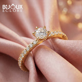 Celeste Amour Round Diamond Engagement Ring with Luxury Yellow Gold Pavé Band - Bijoux Eclore