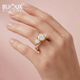 Arabella Grandeur Three-Stone Diamond Ring with Pavé Accented Yellow Gold Band - Bijoux Eclore