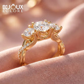 Arabella Grandeur Three-Stone Diamond Ring with Pavé Accented Yellow Gold Band - Bijoux Eclore