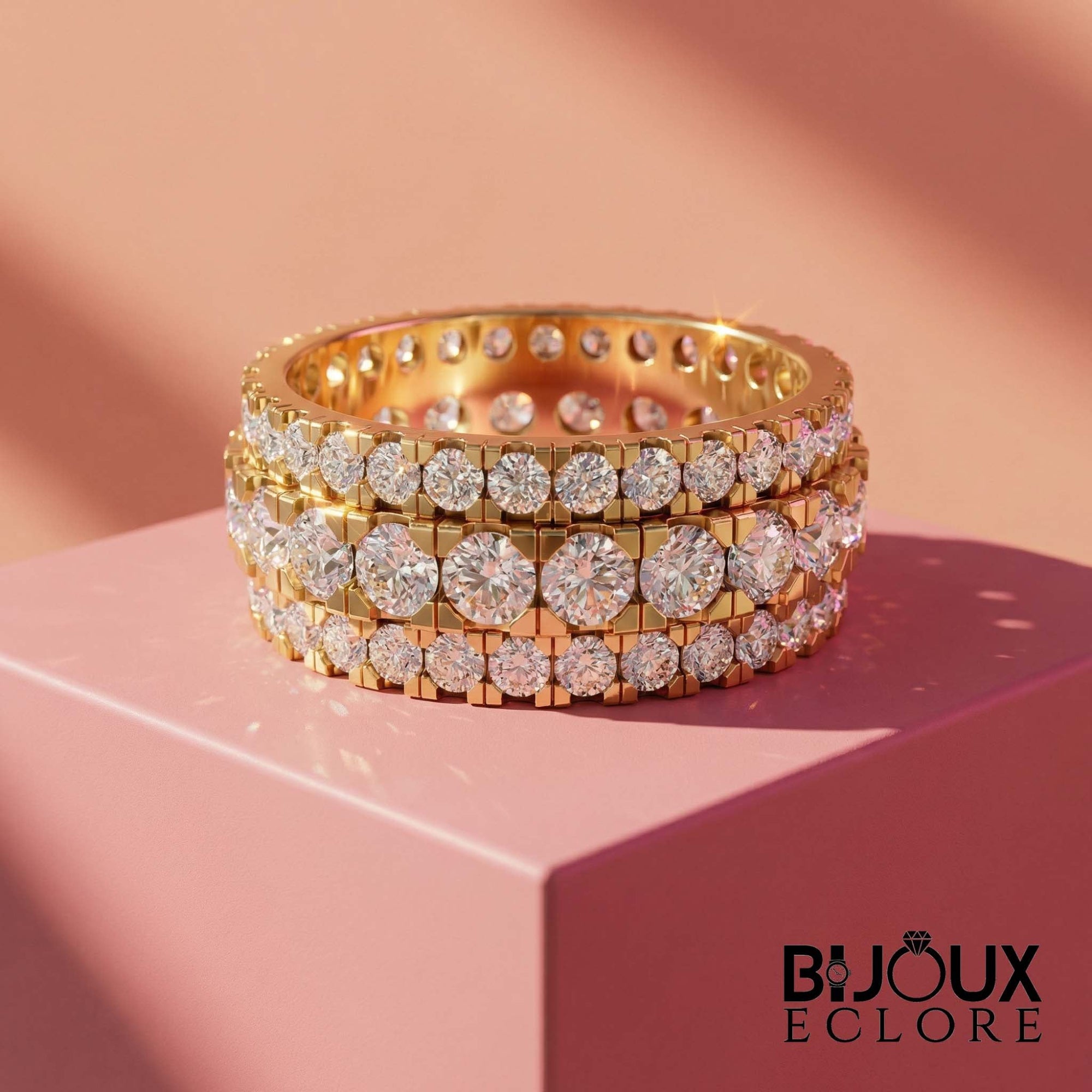 Luxury Gold Wide Diamond Eternity Band for Women with Multi Row Round and Marquise Stone Design - Bijoux Eclore