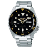 Seiko SRPE57K1J 5 Sports Black Dial Silver Stainless Steel Bracelet Automatic Men’s Watch - Bijoux Eclore