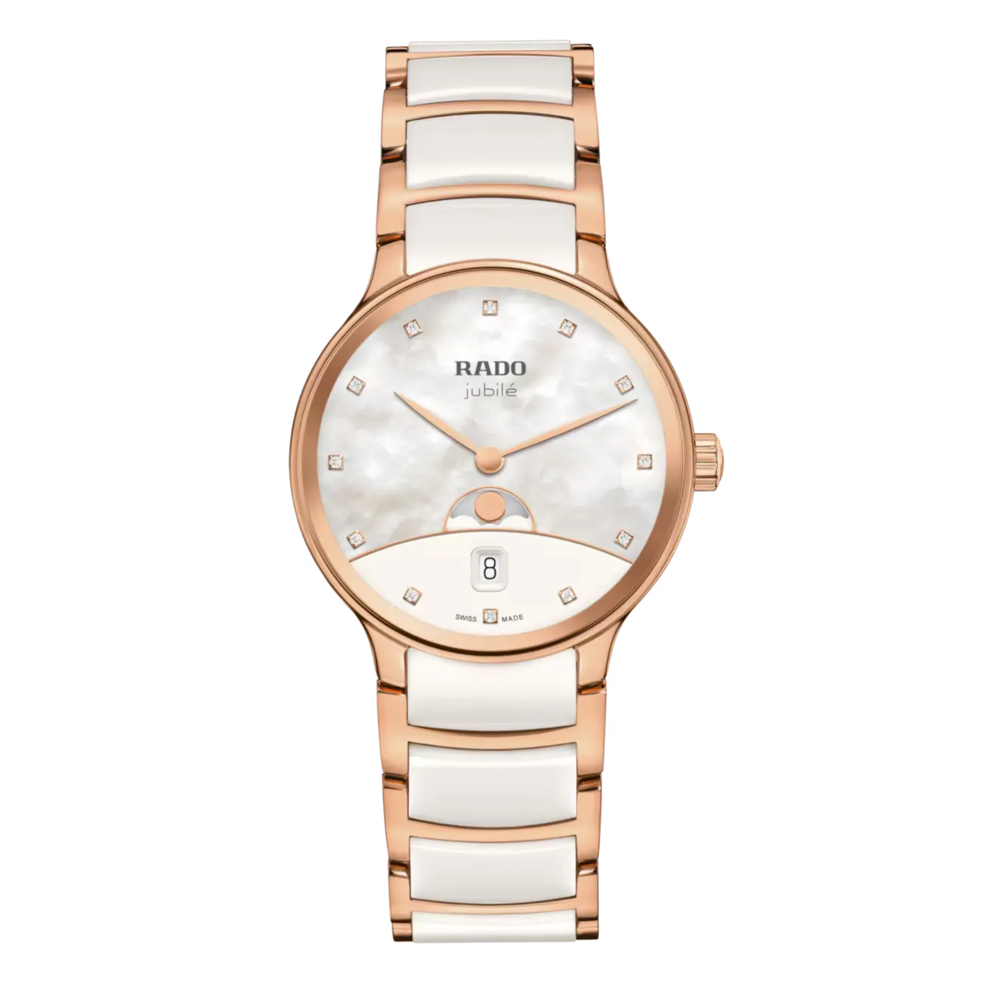 Rado Centrix Diamonds Moonphase White & Rose Gold R30232922 - Bijoux Eclore
