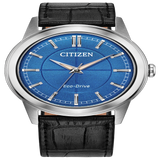 Citizen Eco-Drive Rolan Blue Dial Black Leather Strap Unisex Watch FE7130-01L