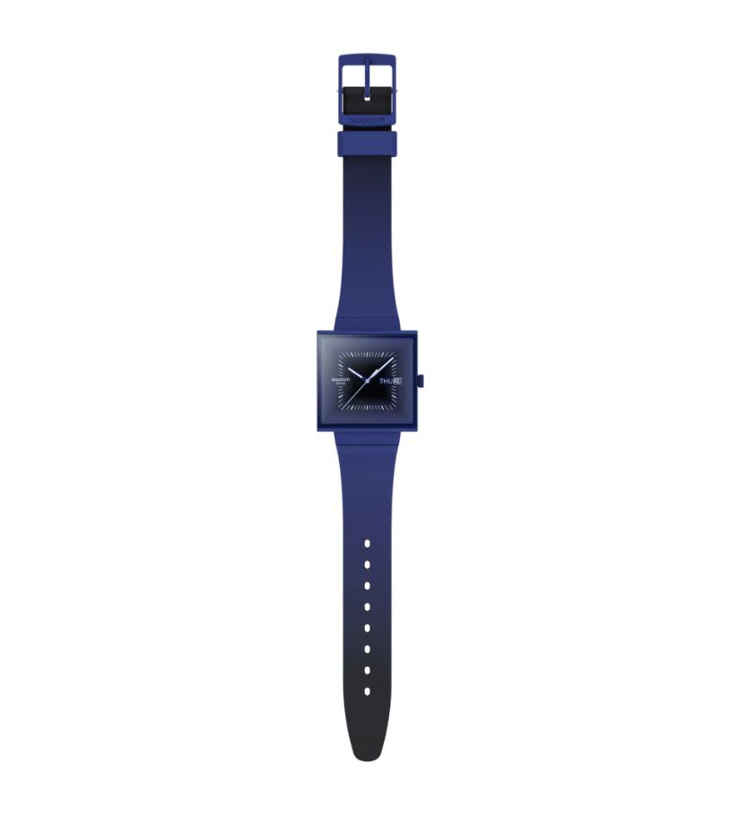 Swatch Squarely Blacklight Blue Watch SO34N700 - Bijoux Eclore