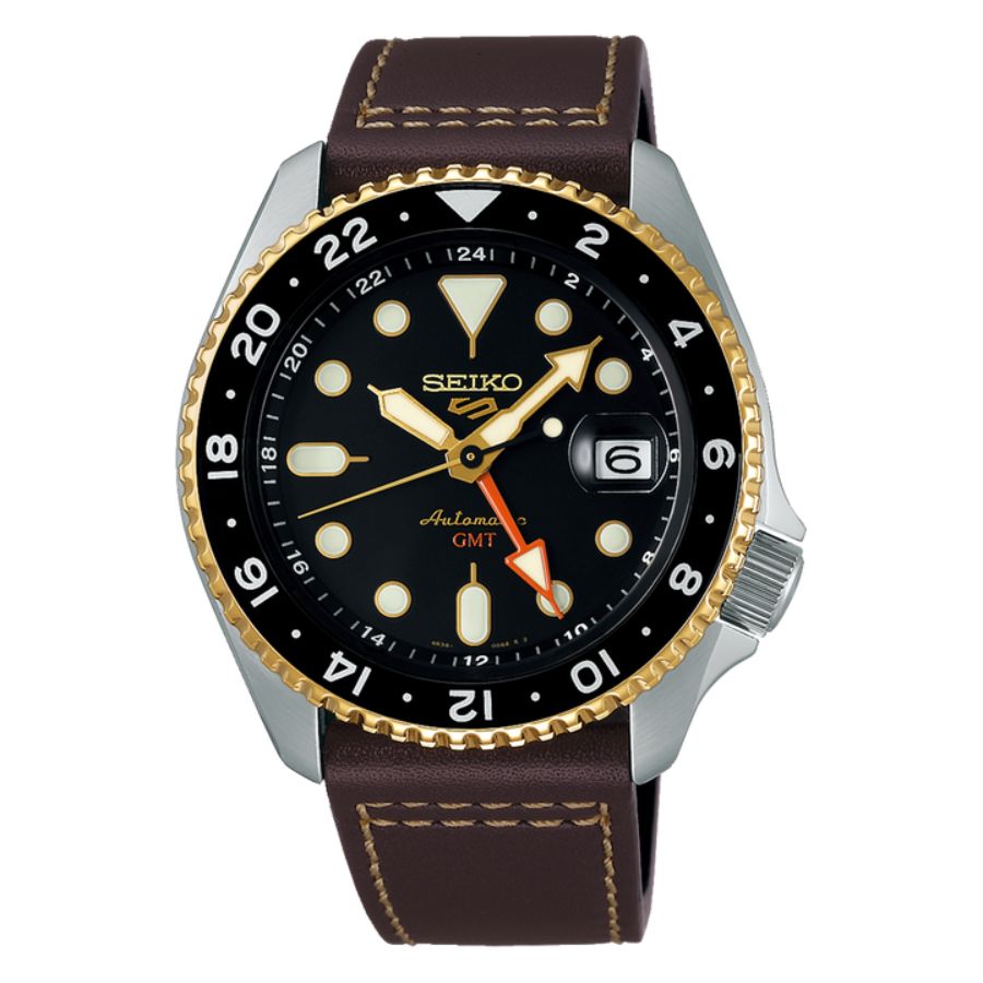 Seiko 5 Sports Black Dial Brown Leather Strap Men’s Watch SSK036K1