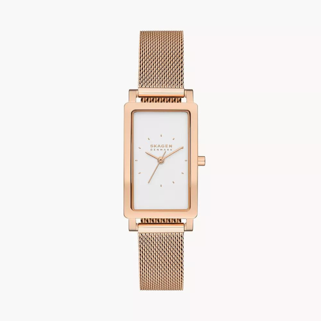 Skagen Hagen Lille Rose Gold Stainless Steel Mesh Rectangular Watch SKW3095