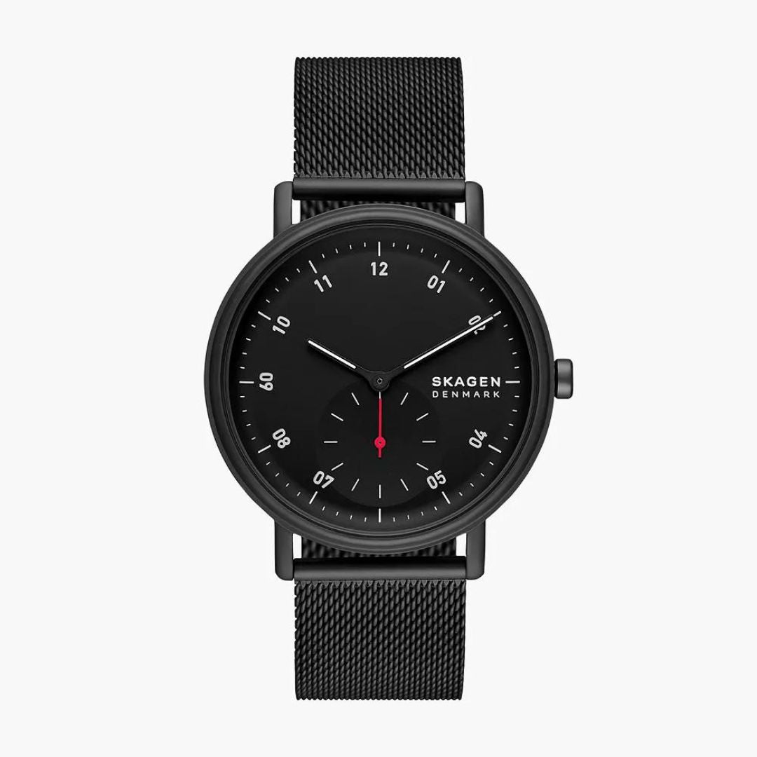 Skagen Kuppel Two-Hand Sub-Second Black Stainless Steel Mesh Watch SKW6892