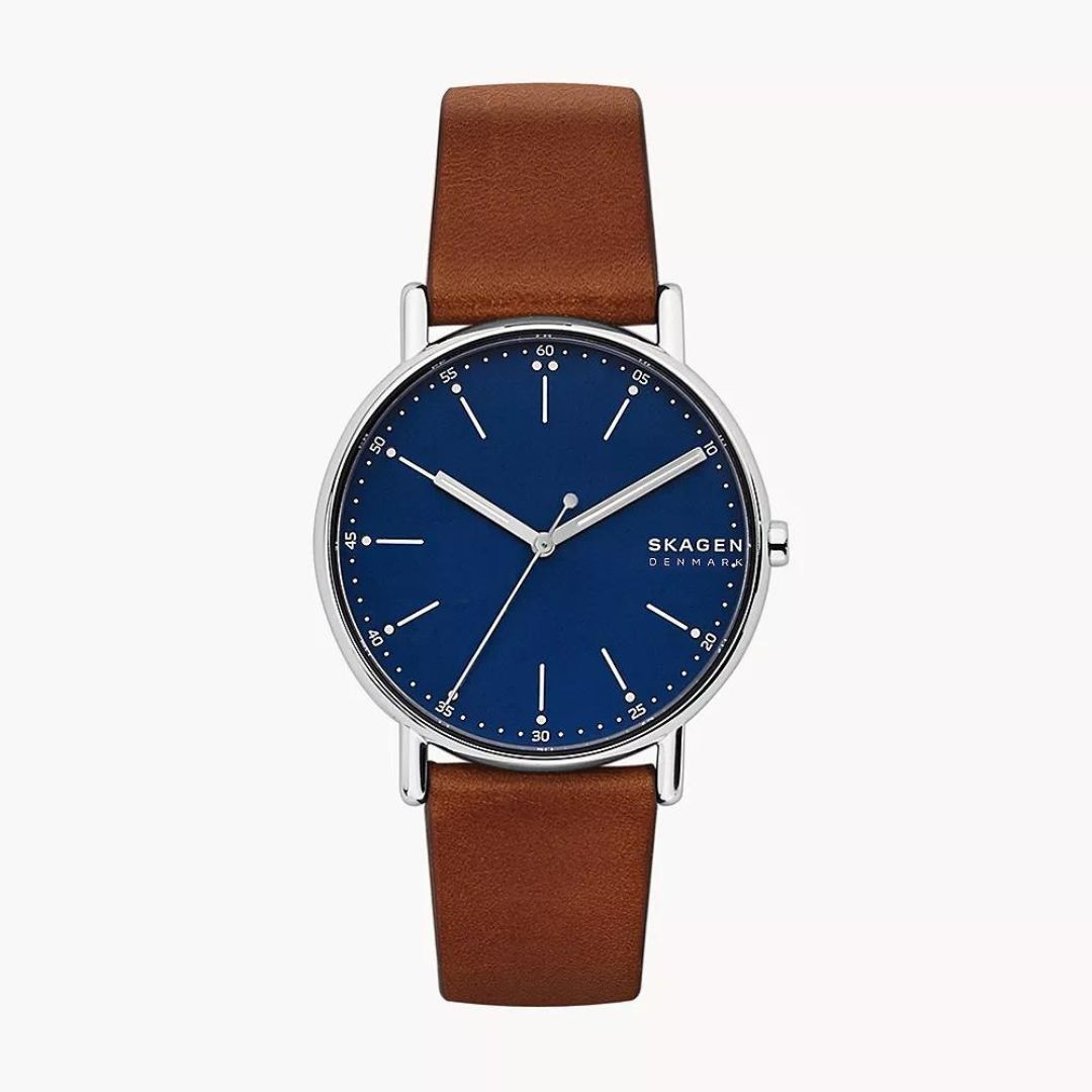 Skagen Signature Blue Dial Brown Leather Men's Watch SKW6355