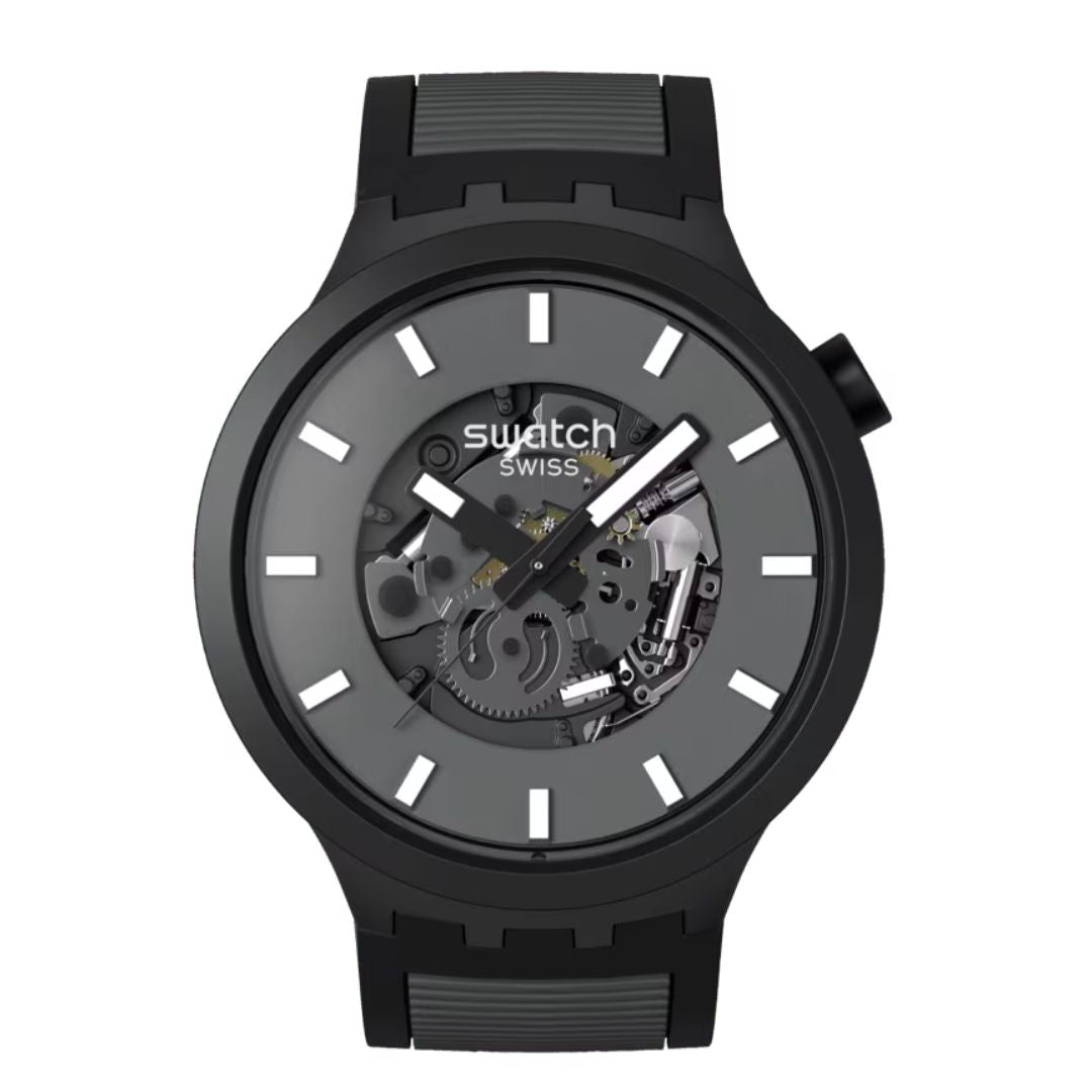 Swatch Past the Horizon Grey Dial black strap Watch SB05B113