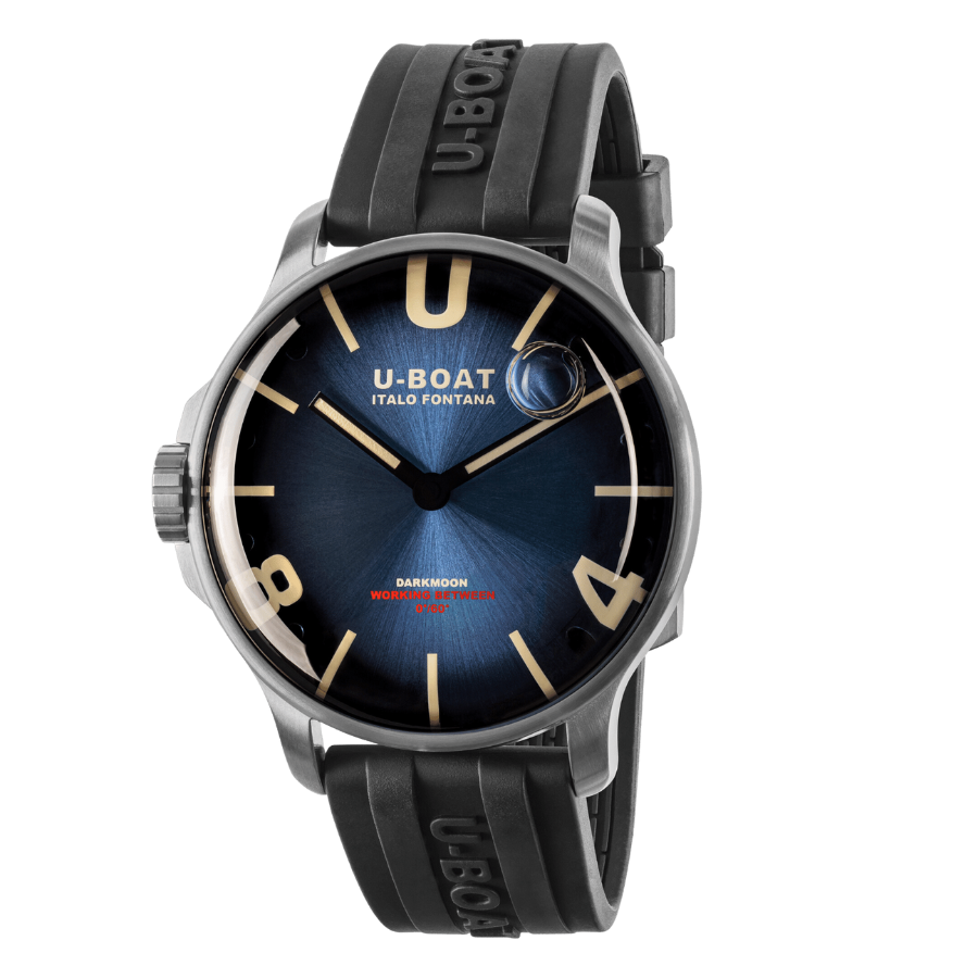 U-Boat Darkmoon Stainless Steel Blue Dial Black Rubber Strap Quartz Mens Watch 8704 - Bijoux Eclore