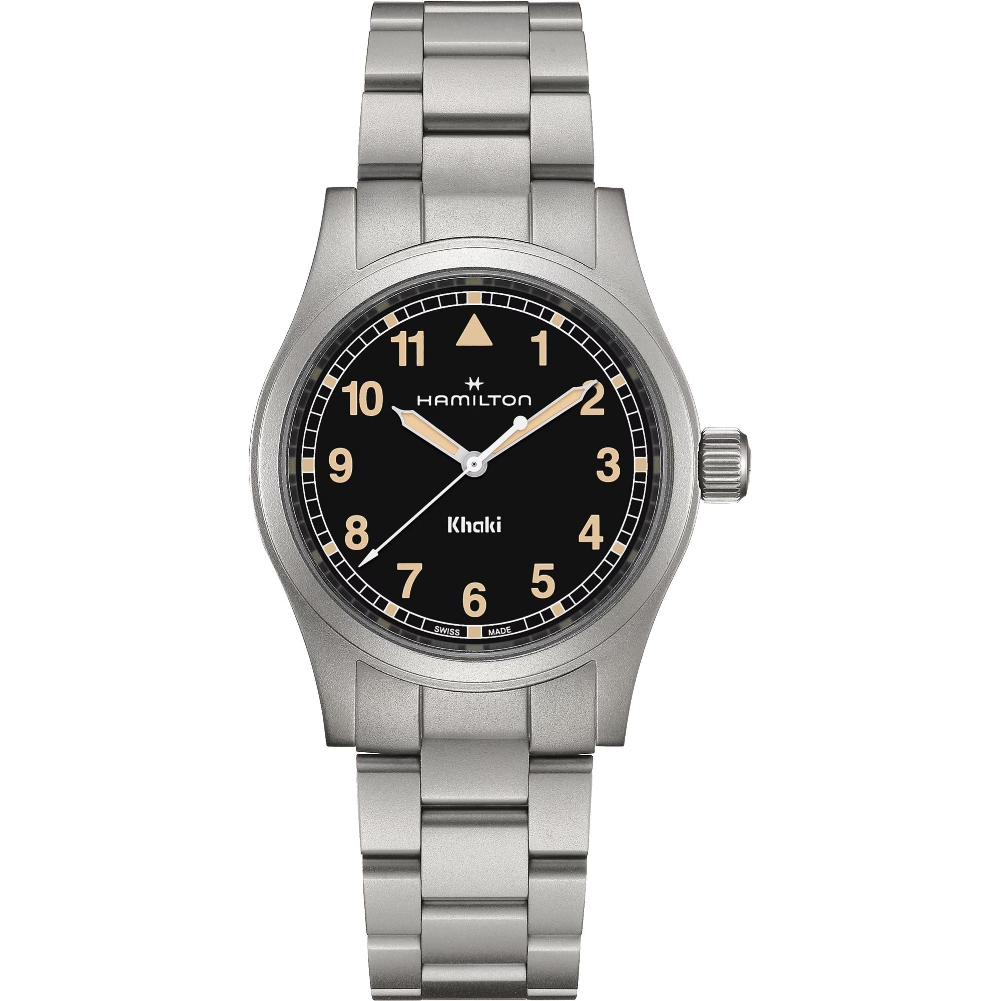 Hamilton - H69401131 Khaki Field Quartz 38 Stainless Steel / Black / Bracelet - Bijoux Eclore