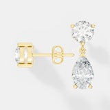Classic Round & Pear-Cut Diamond Drop Earrings in Yellow Gold - Bijoux Eclore