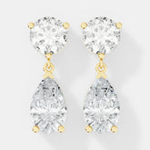 Classic Round & Pear-Cut Diamond Drop Earrings in Yellow Gold - Bijoux Eclore