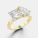Asscher & Pear-Cut Two-Stone Diamond Ring in 14K Yellow – A Timeless Duo of Brilliance - Bijoux Eclore