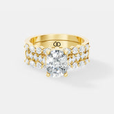 Two-Row Diamond Accented Engagement Ring with Oval Lab Diamond Center - Bijoux Eclore