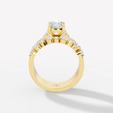 Two-Row Diamond Accented Engagement Ring with Oval Lab Diamond Center - Bijoux Eclore