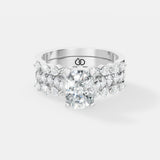 Two-Row Diamond Accented Engagement Ring with Oval Lab Diamond Center - Bijoux Eclore