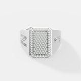 Exquisite Rectangular Diamond Pavé Statement Ring in White Gold with Side-Engraved Accents - Bijoux Eclore