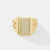 Exquisite Rectangular Diamond Pavé Statement Ring in White Gold with Side-Engraved Accents - Bijoux Eclore