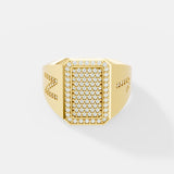 Exquisite Rectangular Diamond Pavé Statement Ring in White Gold with Side-Engraved Accents - Bijoux Eclore