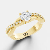 Elegant White Gold Engagement Ring with Twisted Band and Round Brilliant-Cut Diamond - Bijoux Eclore
