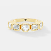 Multi-Shape Lab-Grown Diamond Band Ring Featuring Round, Emerald, and Cushion-Cut Diamonds in Bezel Settings - Bijoux Eclore