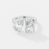 Exquisite Two-Stone Gold Ring Featuring a Pear-Cut and Emerald-Cut Diamond with Delicate Pavé - Bijoux Eclore