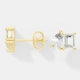 Elegant Emerald-Cut and Pear-Shaped Lab-Grown Diamond Duo Stud Earrings Modern Asymmetrical Design - Bijoux Eclore