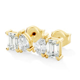 Elegant Emerald-Cut and Pear-Shaped Lab-Grown Diamond Duo Stud Earrings Modern Asymmetrical Design - Bijoux Eclore