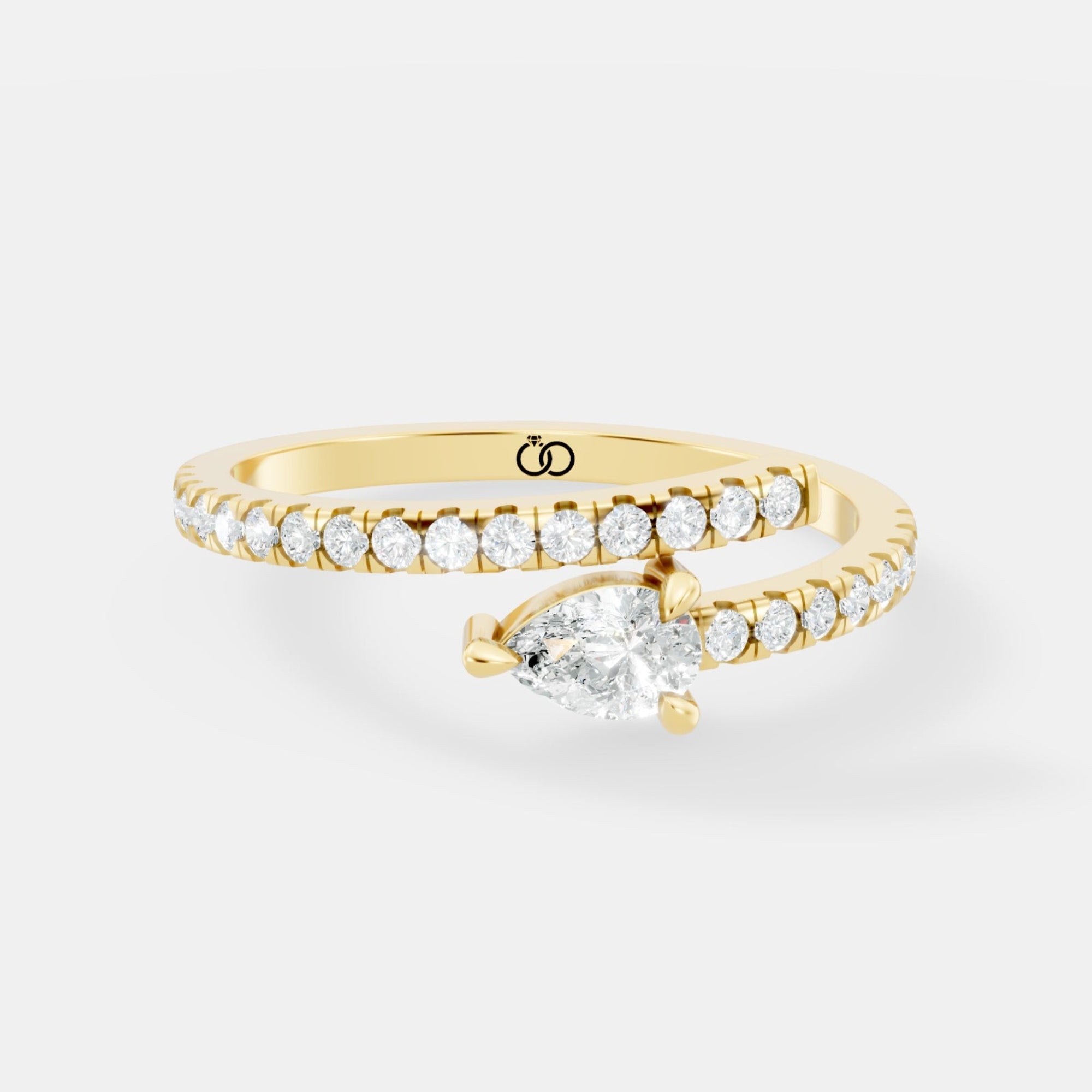 Wrap-Around Pear-Cut Lab-Grown Diamond Ring – Modern Spiral Design with Pavé Band Accents - Bijoux Eclore