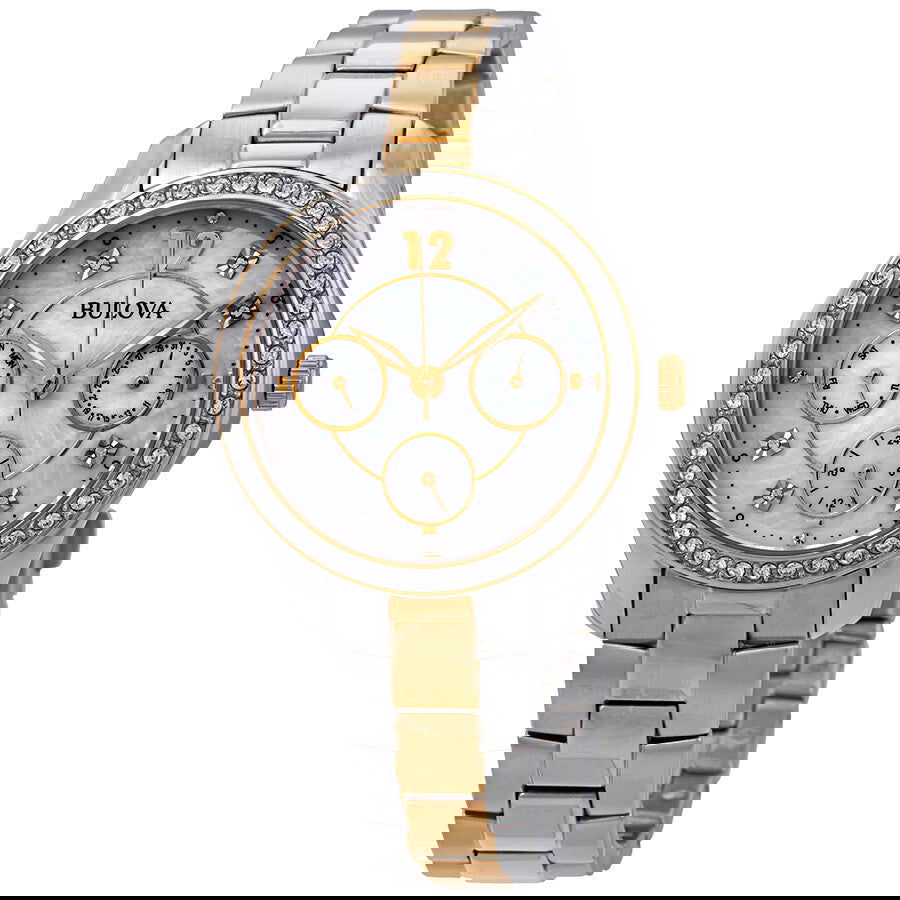 Bulova Crystal Mother of Pearl Dial Two-tone Ladies Watch 98N114