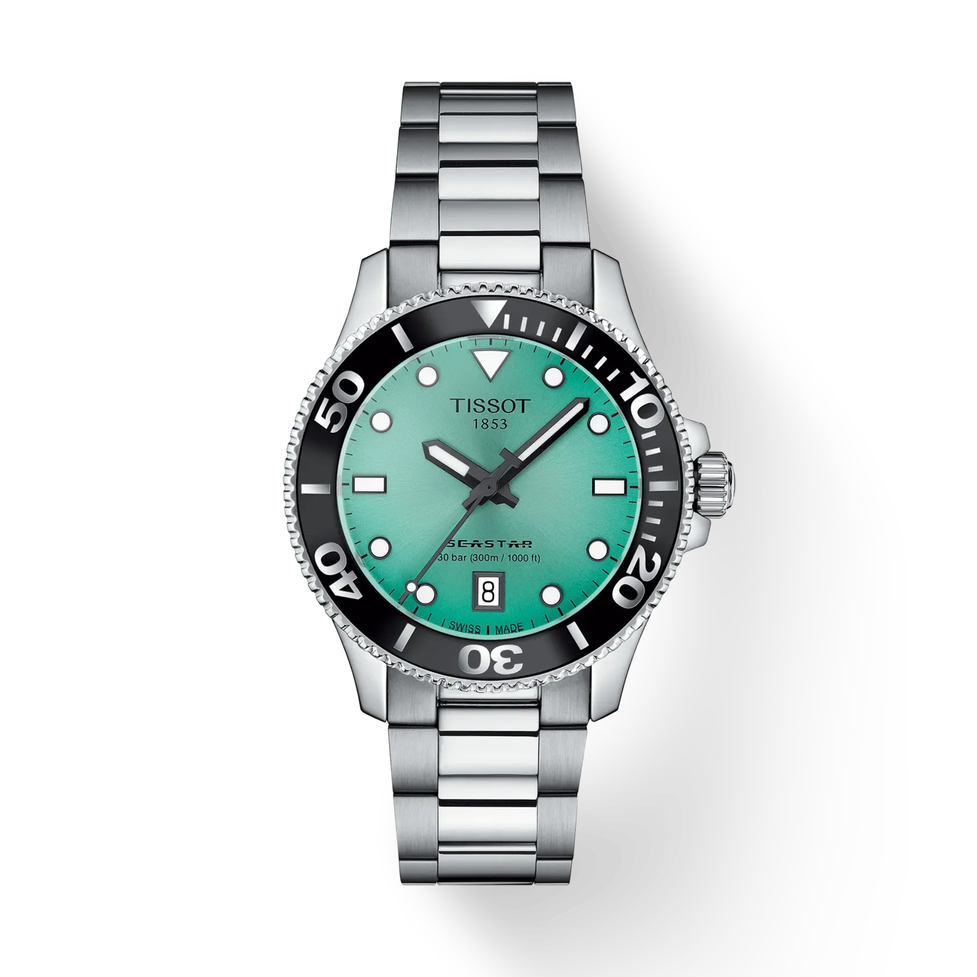 Tissot Seastar 1000 Quartz 36mm Teal Dial Stainless Steel Bracelet Watch T120.210.11.091.00 - Bijoux Eclore