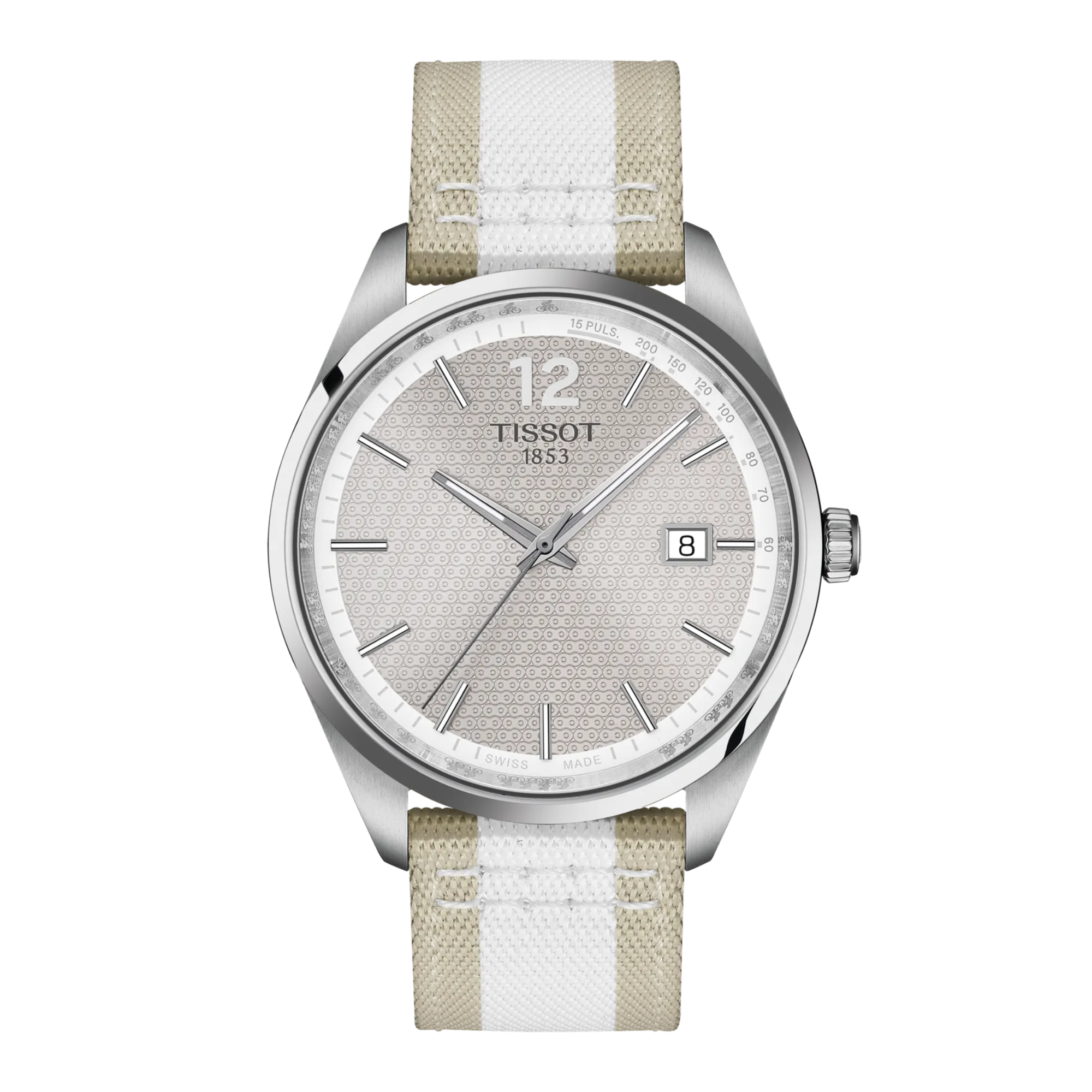 Tissot PR 100 Quartz 40mm Silver Dial Grey Fabric Strap Watch T150.410.17.037.00 - Bijoux Eclore